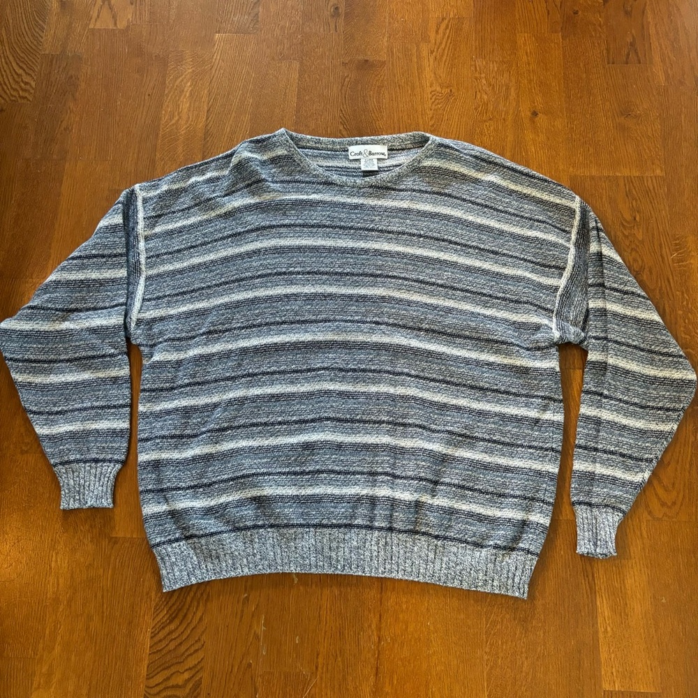 Croft & Barrow Sweater Striped Pattern Blue Pullover Crewneck XL